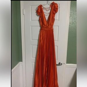 Mac Duggal | Dresses | Pleated Ruffled Cap Sleeve Cut Out Lace Up Gown ...